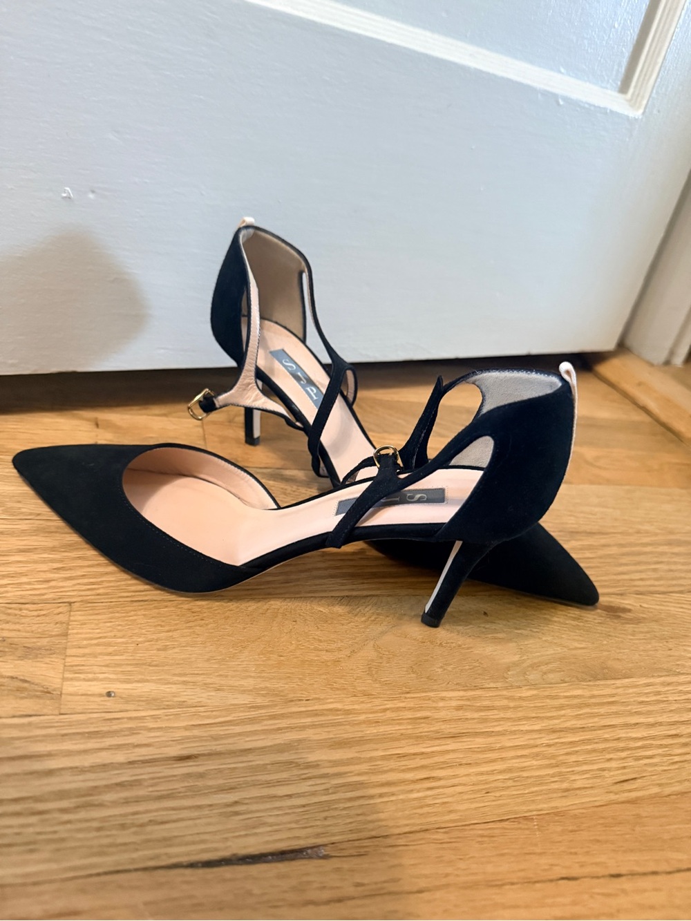 SJP by Sarah Jessica Parker Black Pointed D'Orsay Ankle-Strap Heels